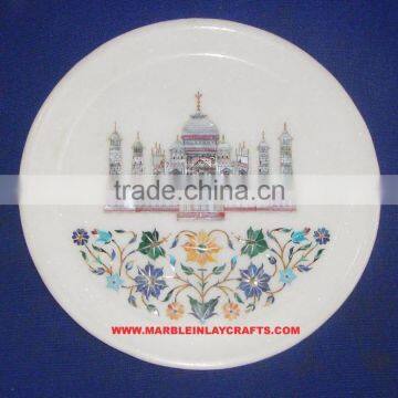 Exporter Natural Marble Inlay Plate With Taj Mahal