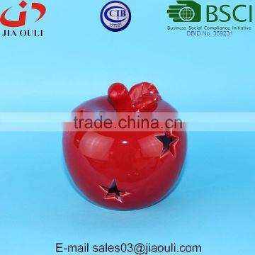 BSCI Audit Factory red apple shape tealight candle holder lantern, Decorative ceramic Candle Lantern