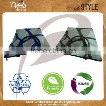 Jute Shopping Bags With Padded Rope Handle - Net Texture Print - Bag With Pocket photo-3