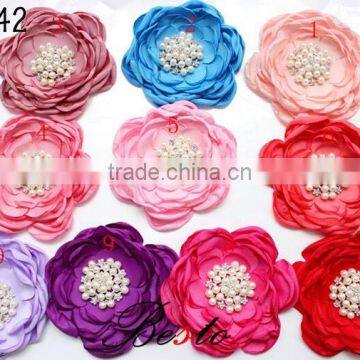 With rhinestone organzed mesh fabric flower for children's hairband