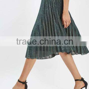 Pleated Skirt Women Clothing Factory New Designs 2017 Shiny Long Skirt photo-3