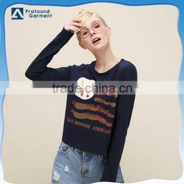 wholesale flag printed custom bulk long sleeve women t shirt printing wholesale china women cotton 2016 ladies fashion styles