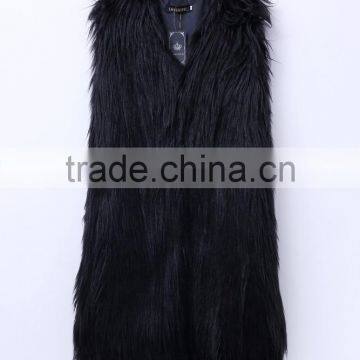 Europe Style 2016 New Fashion Design Pure Color Lady Long Faux Fur Vest