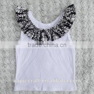Boutique Baby Girl White Cotton Tank Top Manufacturer With Satin Ruffle photo-3