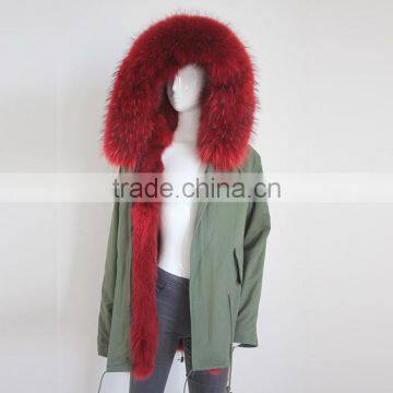 Myfur Newest Factory Price Cotton Army Green Fur Parka Jacket with Real Fox Fur Lining