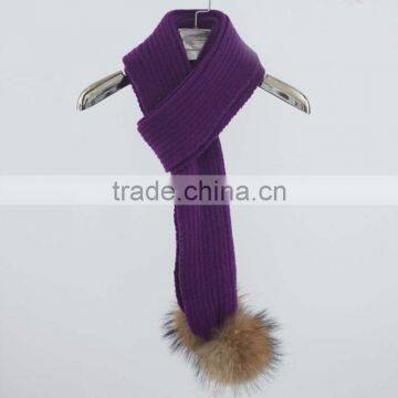 Myfur 2016 Luxurious Style Rib Knit Cashmere Raccoon Fur Pom Pom Scarf photo-2