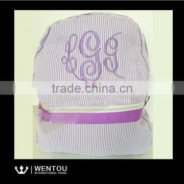 New Arrival Comfortable Style Seersucker Striped Backpack School Bag photo-3