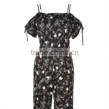2017 Spring Polyester Off-shouldert Black Print Romper Womens photo-5