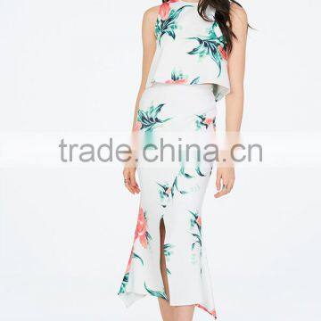 Pictures of Long and Tops Printed Floral Front Slit Skirts