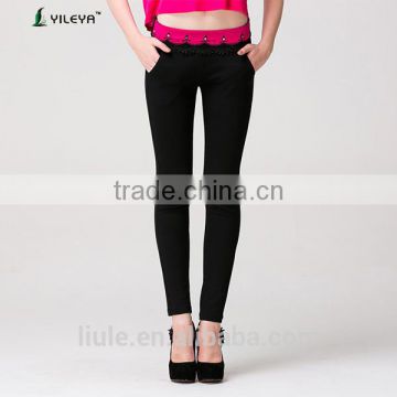 Red lace designed high waisted casual slimming brand 2014 women's pants