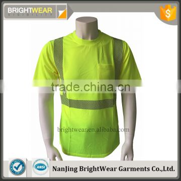 Hi vis yellow short sleeve reflective O-neck fluorescent t-shirt