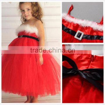 Fashion Strap Fluffy Kids Baby Girls Red Christmas Wedding Dress