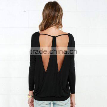 Ms 2015 Europe and the United States sports leisure long-sleeved T-shirt v-neck backless sexy, render unlined upper garment