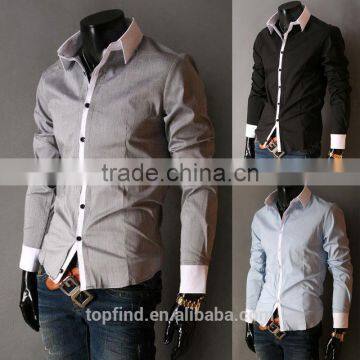 2015 Hot sale Africa market fashionable polyester and cotton men's slim fit shirt with special pattern