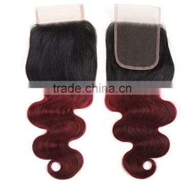 8A Grade Body Wave 4X4 1B/ 99J Ombre Lace Closure 100% Ombre Peruvian Human Hair Extension