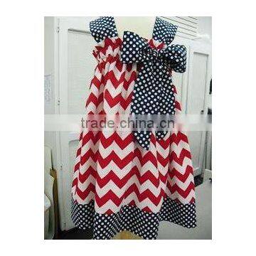 Hot sale designs for young girls bowknot baby girl chevron sundress cotton pageant party dresses