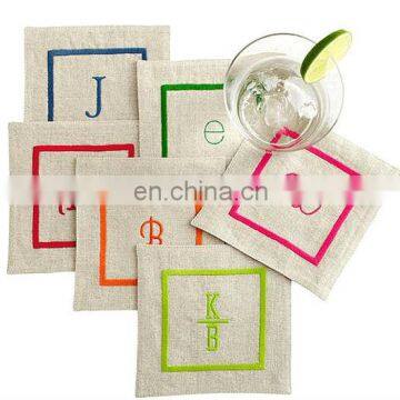 100% pure linen cocktail napkins with grosgrain tie and monogramming