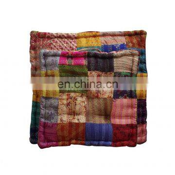 Silk Sari Patchwork Floor Cushions Silk Kantha Patchwork Floor Pillows photo-2