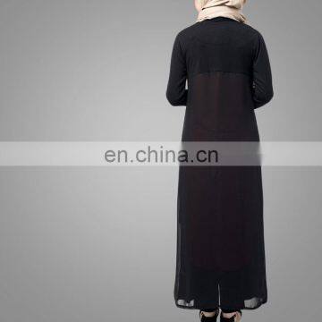 Fashion Muslim Clothing Women Cardigan Chiffon Blouse Black Long Kimono Ladies Kimono Islamic Wear Black Open Front Cardigan photo-3