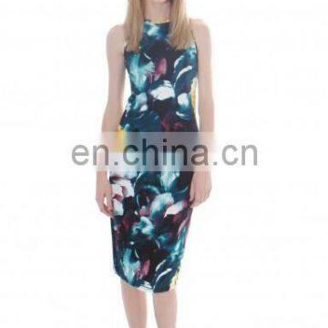 Multi Coloured Brushed Floral Print Scuba Midi Dress