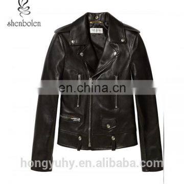 2015 latest design black women winter jacket leather jacket wholesale from dongguan M40659