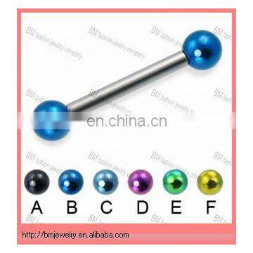 Blue titanium coated ball stainless steel silver tongue barbell body pierced jewelry