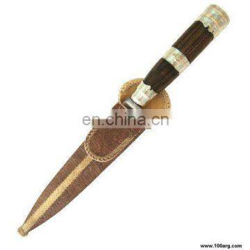 KNIFE WITH STAINLESS STEEL SHEET 14 CM WITH WOODEN HANDLE,AND THREE RINGS OF NICKEL SILVER WITH SCABBARD RAWHIDE