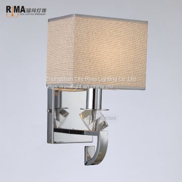 Rima1697 decoration chrome color cloth fabric shade hotel steel wall light