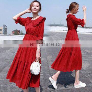Long Skirt Female Summer 2020 New Temperament Waist Slimming Chiffon Dress Red Doll Collar Skirt Factory Direct Sales photo-3