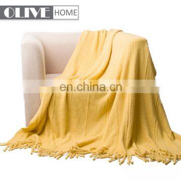 Recycling Cable Tricot Knit Throw Blanket With Tasseled Ends photo-2