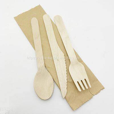 Eco-friendly Biodegradable Single Use Birch Wood Wooden Flatware Cutlery Set (Spoon Fork Knife Napkin Salt/Pepper Max 5)