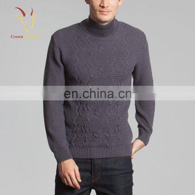 Men wool cable knitted high collar pullover custom designed sweater