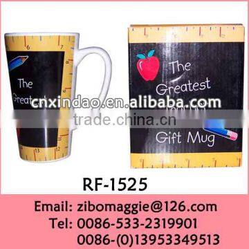 European Style Hot Sale White Ceramic Coffee Mug with Teacher's Day Design for Tall Promotion Mug