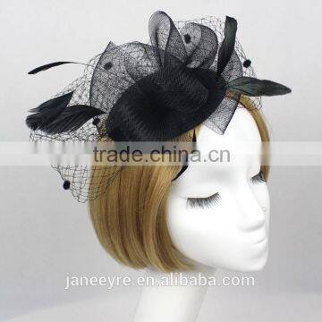 New Arrival Design Black Sinamay Base Fascinator Hat With Veil photo-3