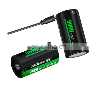 Customized logo rechargeable usb charging 9000mWh 1.5v d cell battery