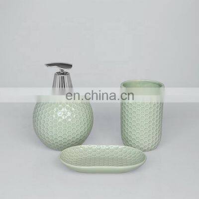 Luxury Design High Quality Powder Coating Ceramic Bathroom Accessories Household Hotel Three-piece Soap Dispenser Bathroom Set