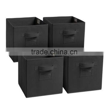 Black colour Foldable Fabric Storage Box, Folding Basket Set of 4