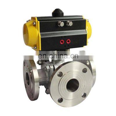 COVNA DN150 6 inch 3 Way Double Flanged Stainless Steel Ball Valve with Pneumatic Actuator Air Control Flange Ball Valve