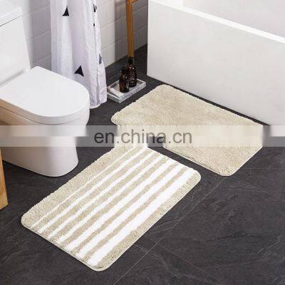 Wholesale Luxury Comfortable Microfiber Non-Slip Safety Stripe Antislip Bathroom Floor Door Mat Rug Set