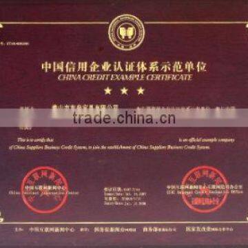 China Credit Example Certificate