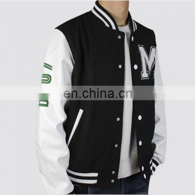 Baseball lettermen varsity jacket for men with leather sleeve custom embroidery patched logo