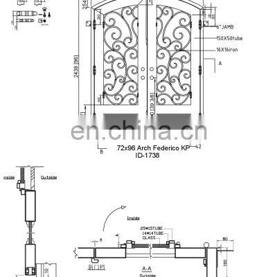 Luxury Security Steel Entry Double Decorative Glass Modern French Arched Eyebrow Top Design Exterior Wrought Iron Doors for Sale photo-2