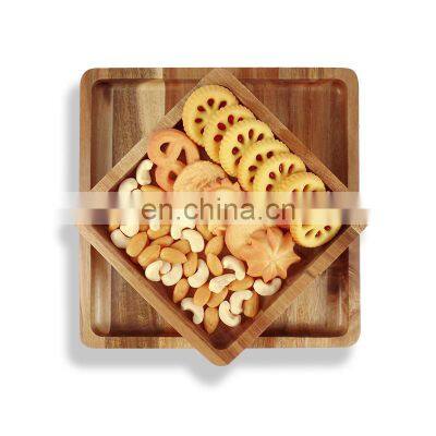 Bamboo Double Dish Snack Bowl Serving Dish For Pistachios, Peanuts, Sunflower Seeds, Fruit, Olives