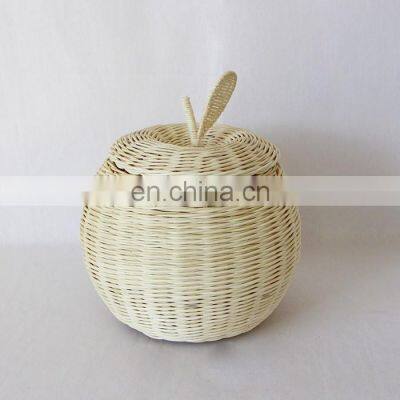 Hot Selling Apple White Rattan Storage Basket With Lid Decorative Bin Decor Hand Woven Basket Vietnam Supplier