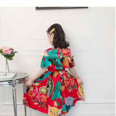 Summer New Girls Dress Children Cotton Silk Prom Long Dresses Korean Style 2 To 8 Years Old Kids Floral Printed Clothes photo-3