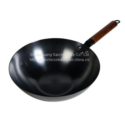 Nonstick Lightweight Rustproof Carbon Steel Wok with Wooden Handle