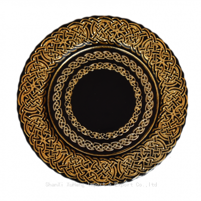 Customized Black And Gold Color Fancy Rim Dinner Under Plate Decoration Glass Charger Plates For Wedding Dinner Party