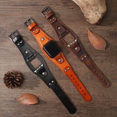 New Vintage Cowboy Punk Leather Strap Smart Bracelet Bands Leather Loop Replacement Watch Band for Apple Watch 7 8 Ultra photo-2