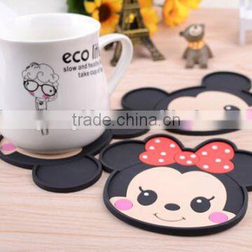 Cheap lovely color design cartoon silicone rubber cup mat/promotional cartoon shape silicone cup mat