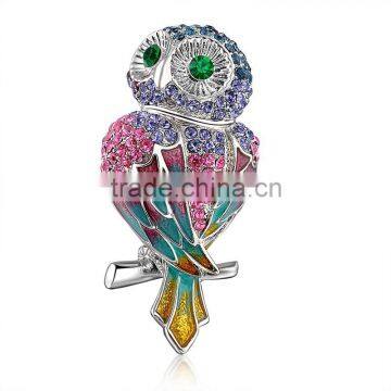 Exquisite owl shape gold plated crystal fashion ladies brooches